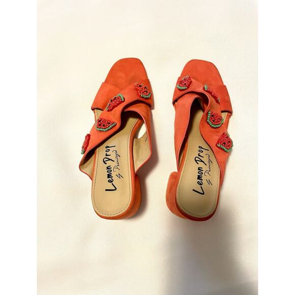 Lulu’s Lemon Drop by Privileged Red Watermelon Chunky Mule Slip On Heels Size 7 - Picture 6 of 10